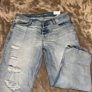 Old Navy Blue Straight Leg Jeans with Distressed Details